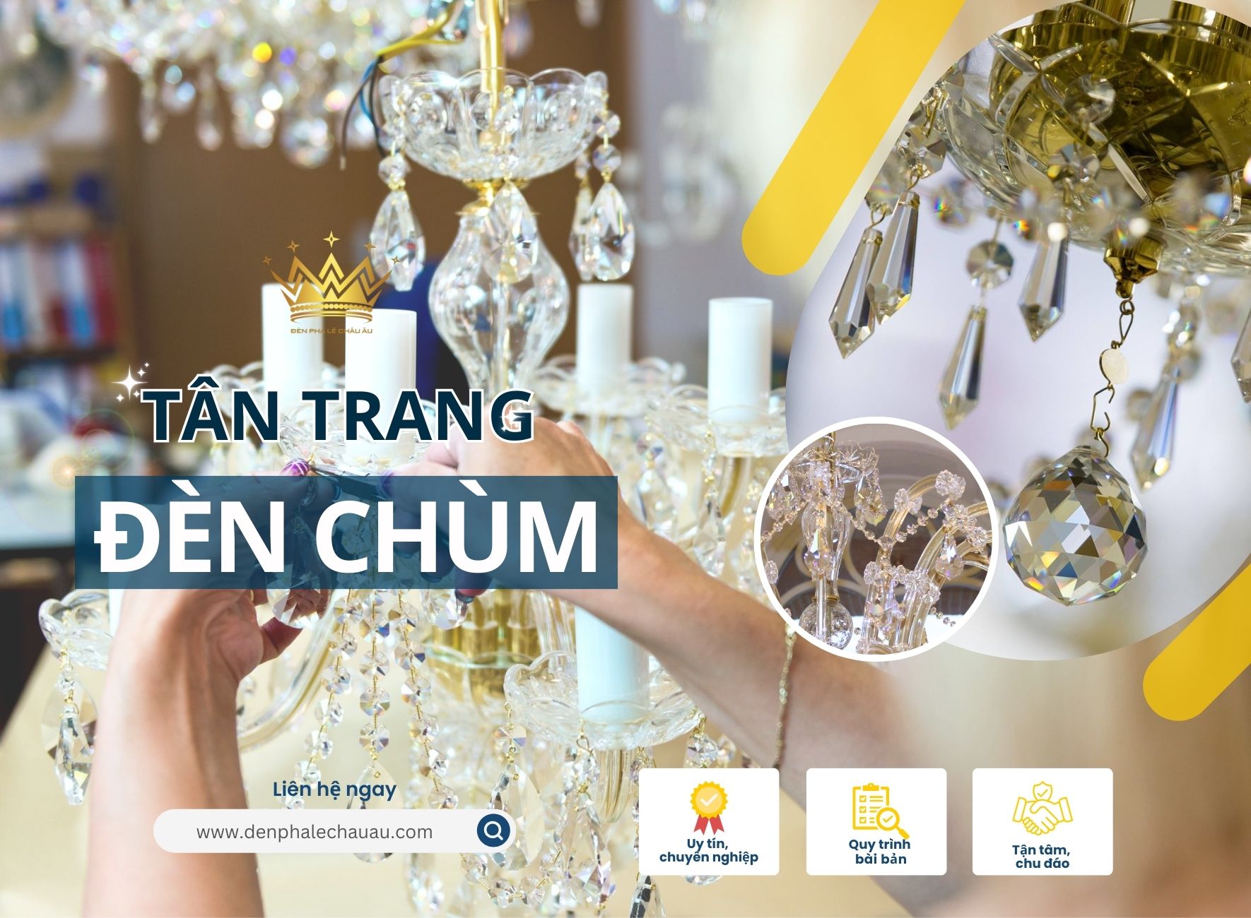 Tân trang đèn chùm pha lê đẹp như mới chuyên nghiệp, trọn gói